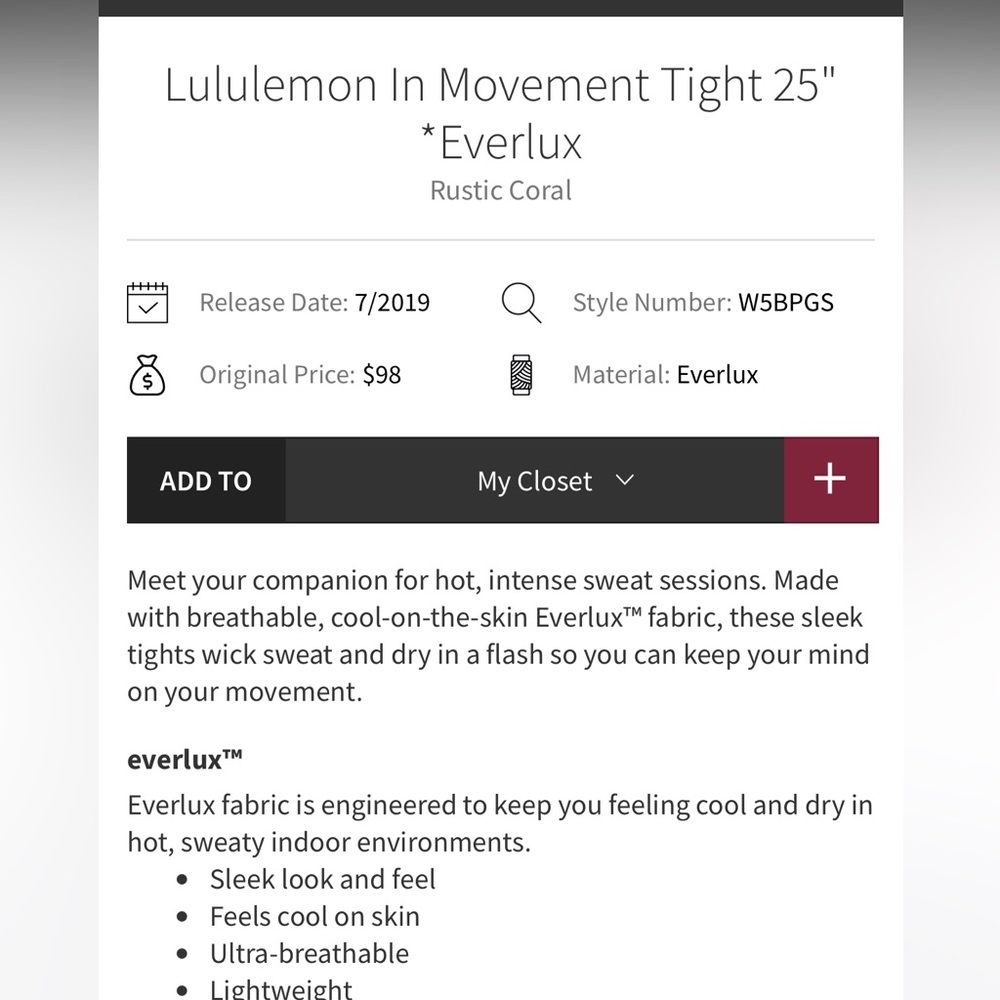 Lululemon In Movement Tight 25” Size 10 - Picture 10 of 11